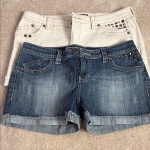 a.n.a Blue and Cream Jean Shorts with Cuffed Hems - Bundle of 2